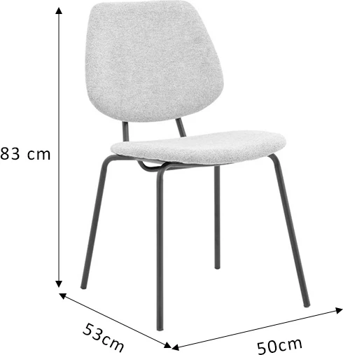 Karrige Pietro, pëlhurë gri e lehtë, këmbë të zeza, 50x53x83cm