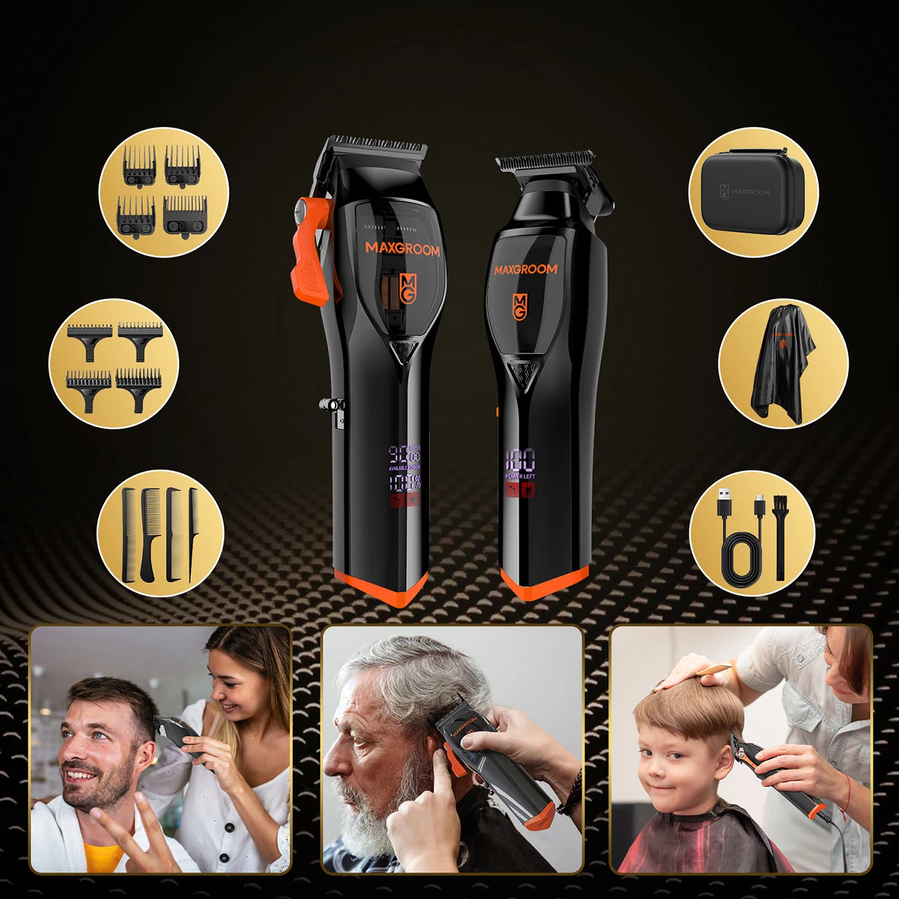 Set makinash rroje MAXGROOM WF-3908 multifunksionale me trimer, 2x2000 mAh, USB-C, me display, 100 min, e zezë