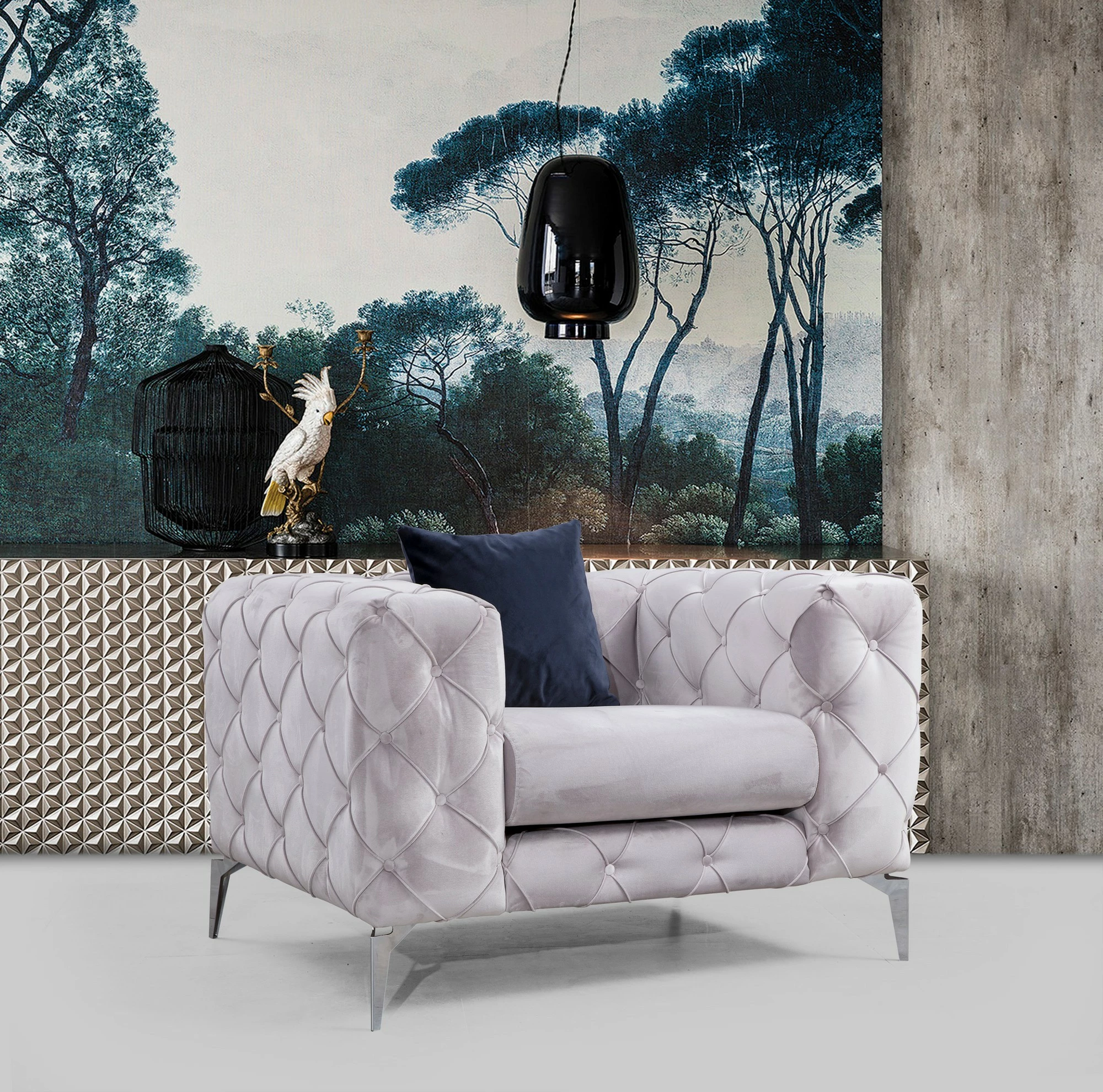 Karrige Wing Atelier del Sofa, Como, gri e çelët