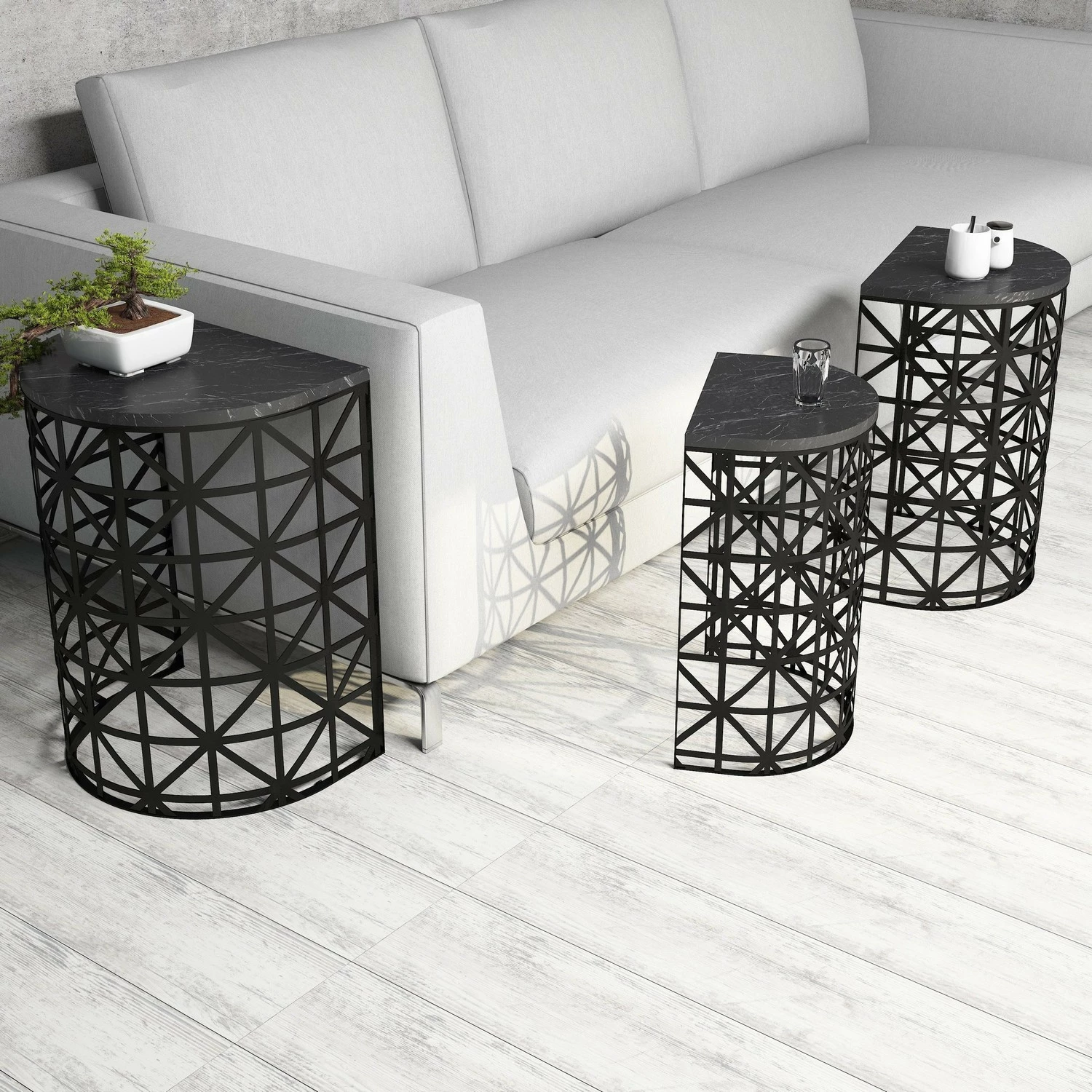 Set tavolinash të mbivendosura Hanah Home, stil, mermer i zi (3 copë)