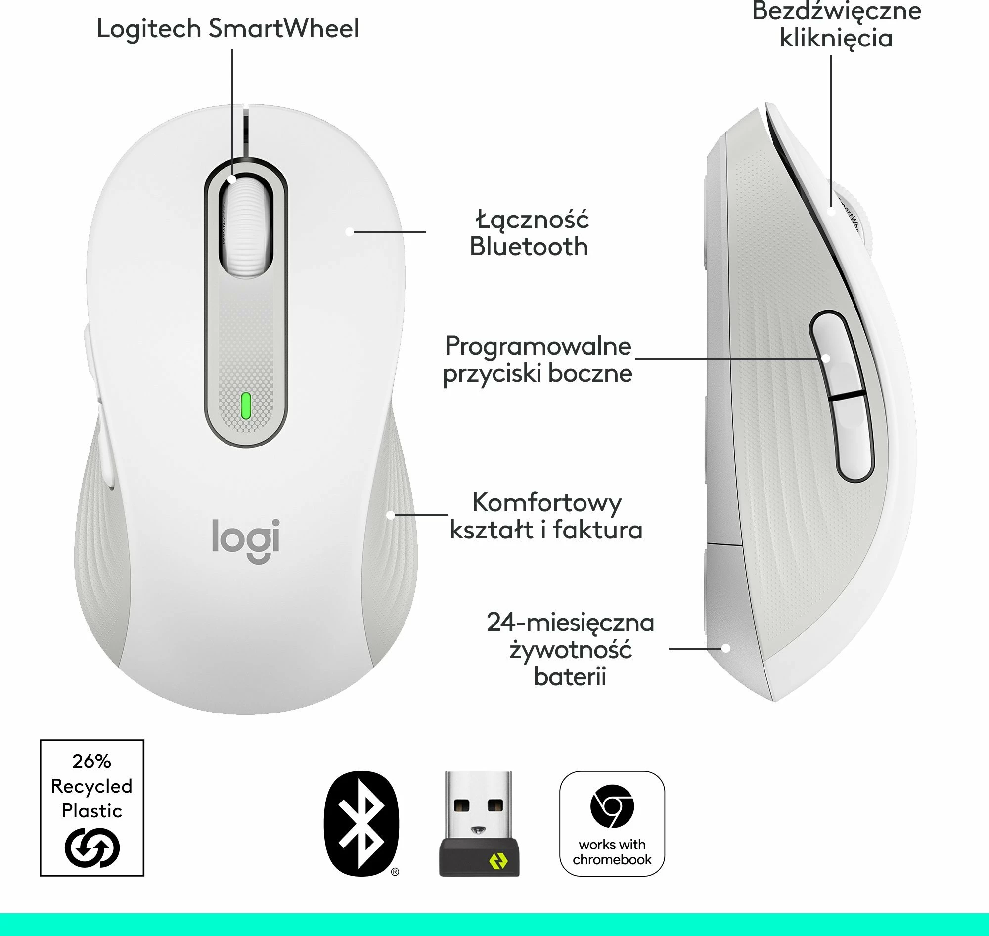 Maus wireless Logitech Signature M650 2000 DPI (910-006255), bardhë/gri