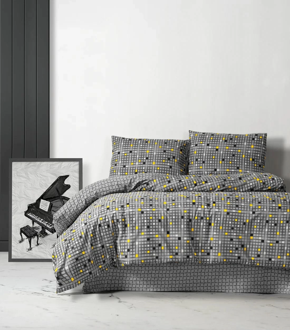 Set mbulesë për jorgan king, L'essentiel, Dama, ngjyrë e verdhë