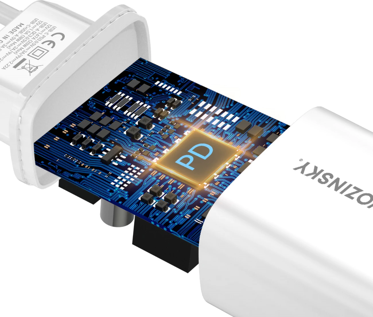 Karikues muri Wozinsky WGWCW, 20W, 2 porta USB-A/USB-C, i bardhë