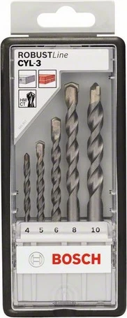 Set majash shpimi për beton Bosch Robust Line CYL-3 2607010524, 4/5/6/8/10 mm, bosht cilindrik, 5 copë, gri argjendi