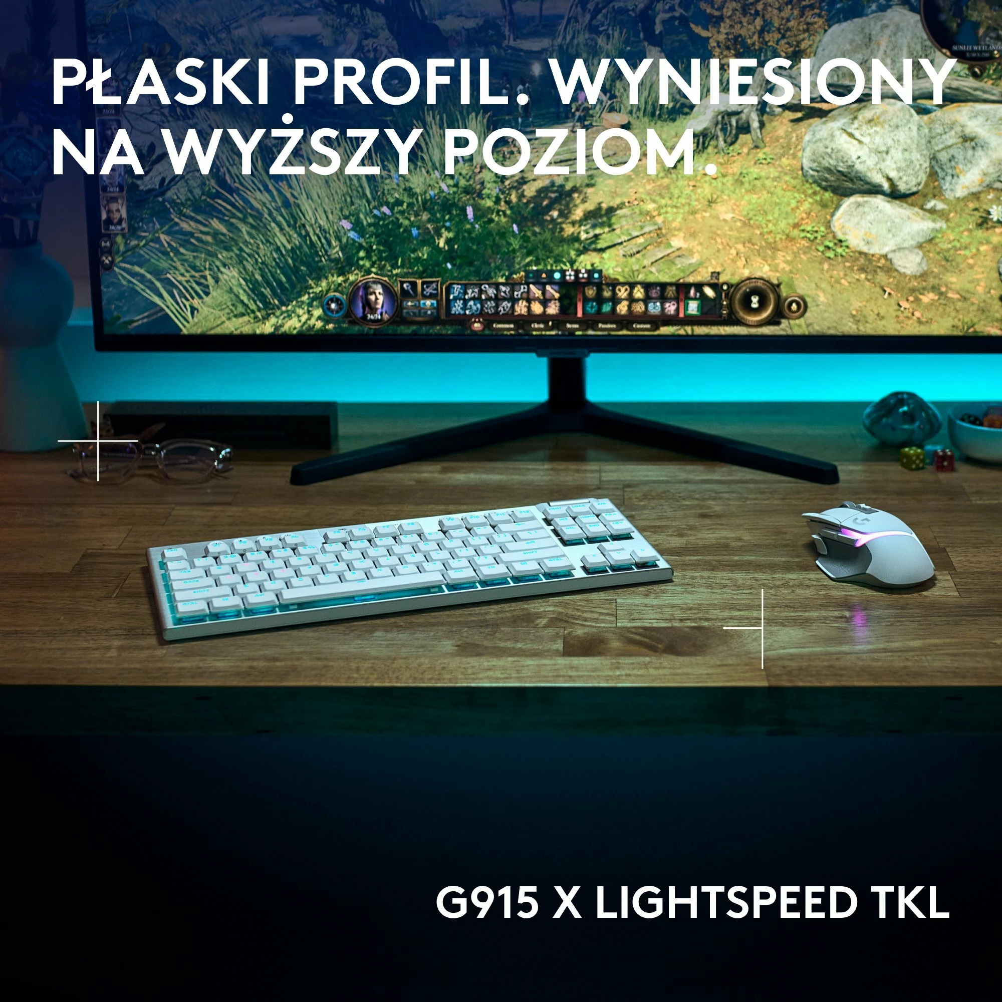 Tastierë gaming mekanike Logitech G915 X Lightspeed TKL GL Tactile (920-012737), RGB, wireless/USB/Bluetooth, US INTL, e bardhë