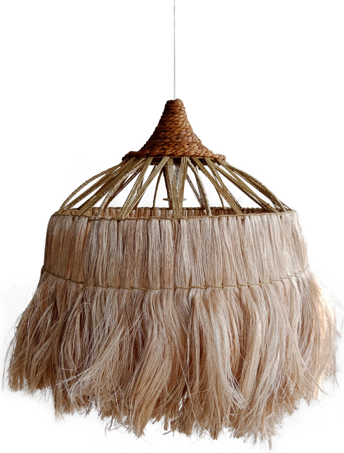 Llambë tavani me kapak cilindrik, fibra abaka natyrale, Φ52x52-120Hcm, FH7764