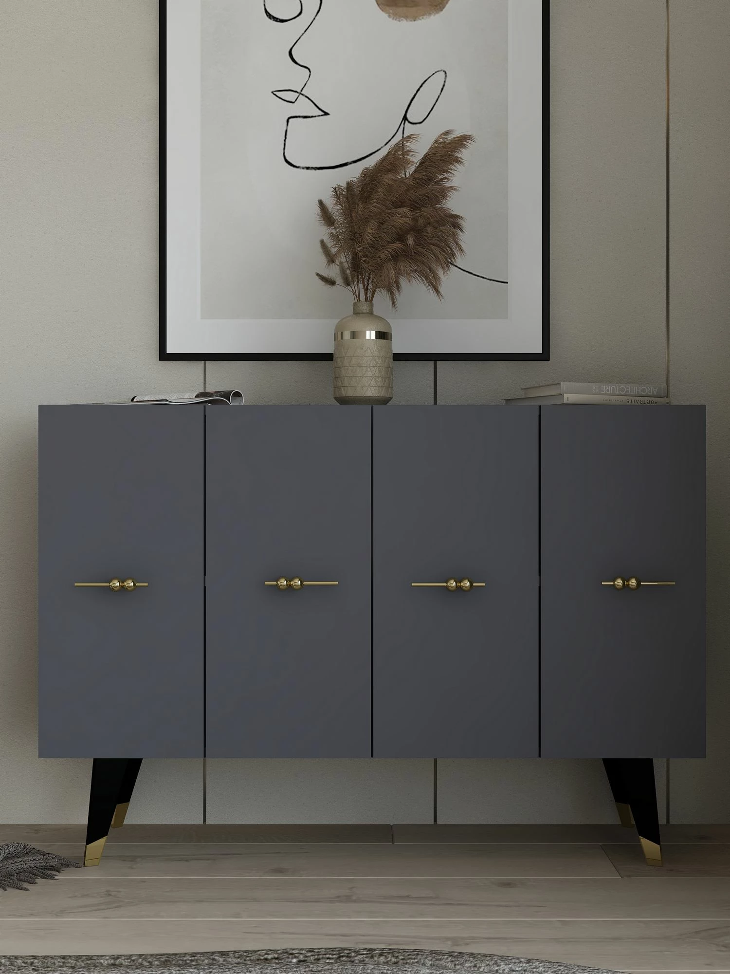 Konsol Skye Decor, ngjyrë ari dhe antracit, Quart Salkım