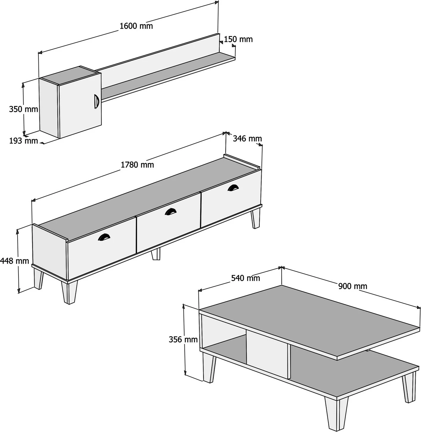 Set mobiljesh për dhomë dite, ngjyrë lis dhe e bardhë, Sumer 1, Hanah Home