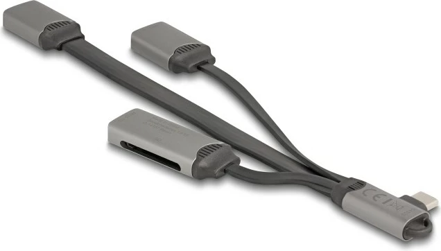 USB hub DeLOCK 2 porta, lexues SD/Micro SD, USB Type-C, gri
