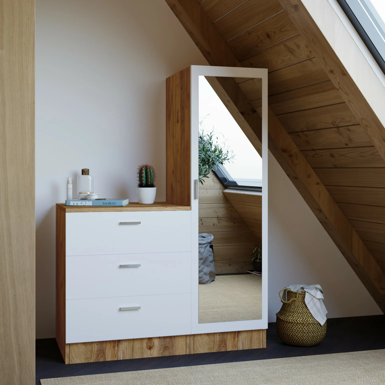 Dollap multifunksional Hanah Home, Cc6-Aw, ngjyrë Atlantic Pine dhe e bardhë