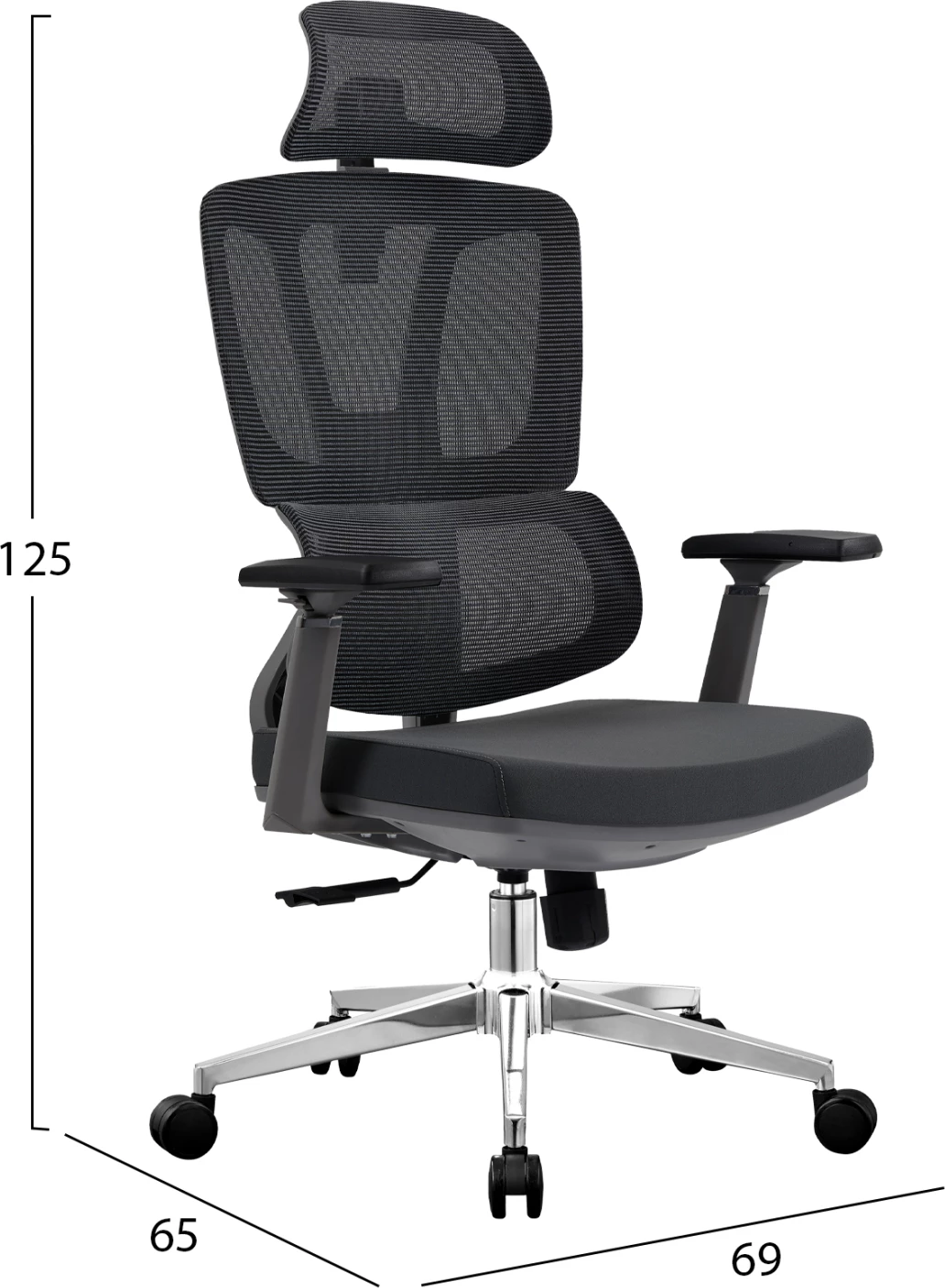 Karrige zyre TASKMASTER, rrjetë e zezë, bazë kromi, FH1216.01, 69x65x125cm