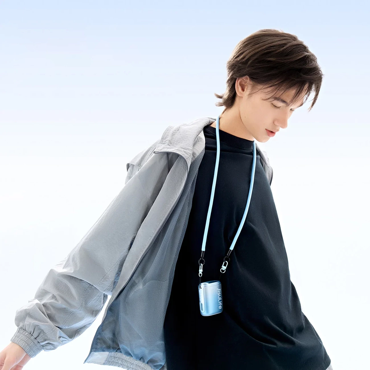 Ventilator mini për qafë Jisulife Neck Fan 5, 4500mAh, 3-në-1, USB-C, me litar, blu