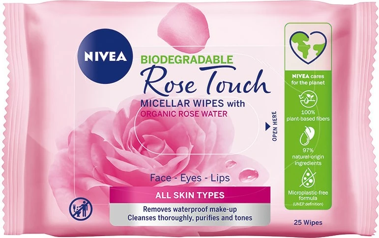 Letra pastruese për fytyrë Nivea Rose Touch Micellar për femra, 25 copë