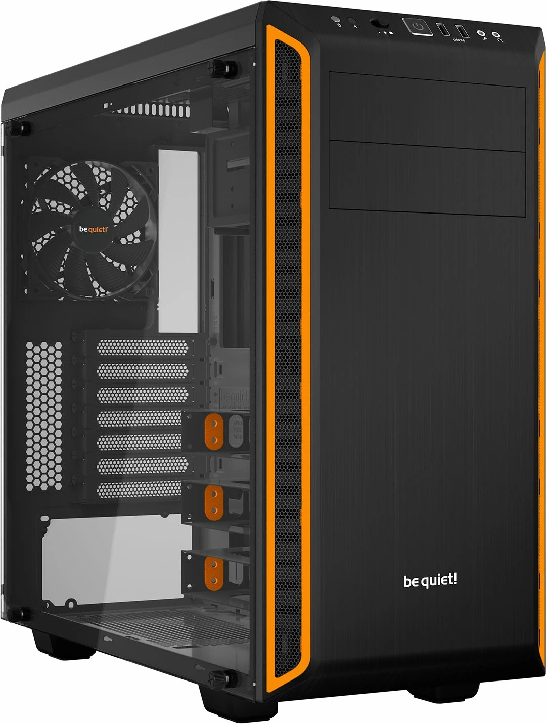 Kasë be quiet! Pure Base 600 Window BGW20, Midi Tower ATX/mATX/Mini-ITX, panel anësor xham i kalitur, 2x USB 3.0, e zezë/portokalli