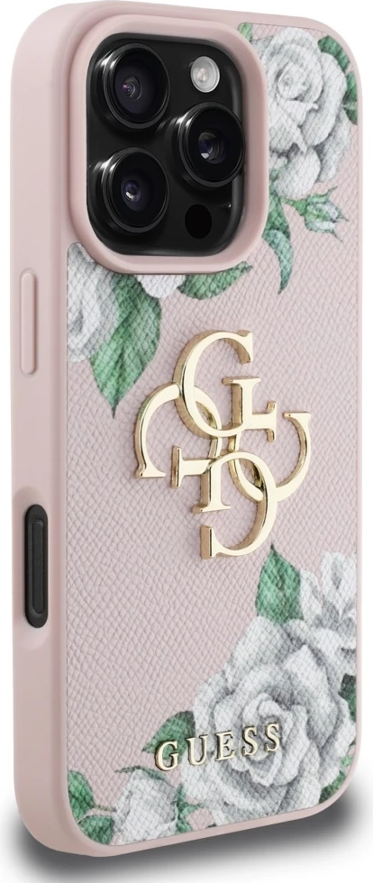 Mbështjellës Guess Grained Roses Big 4G logo për iPhone 16 Pro Max, Rozë
