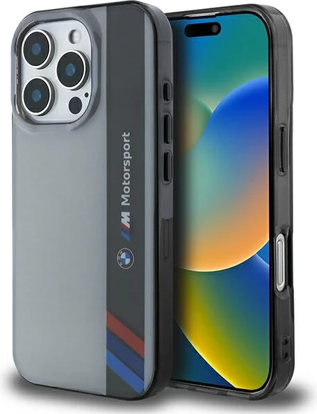 Mbështjellës BMW Motorsport IML Vertical Stripe për iPhone 16 Pro, Gri