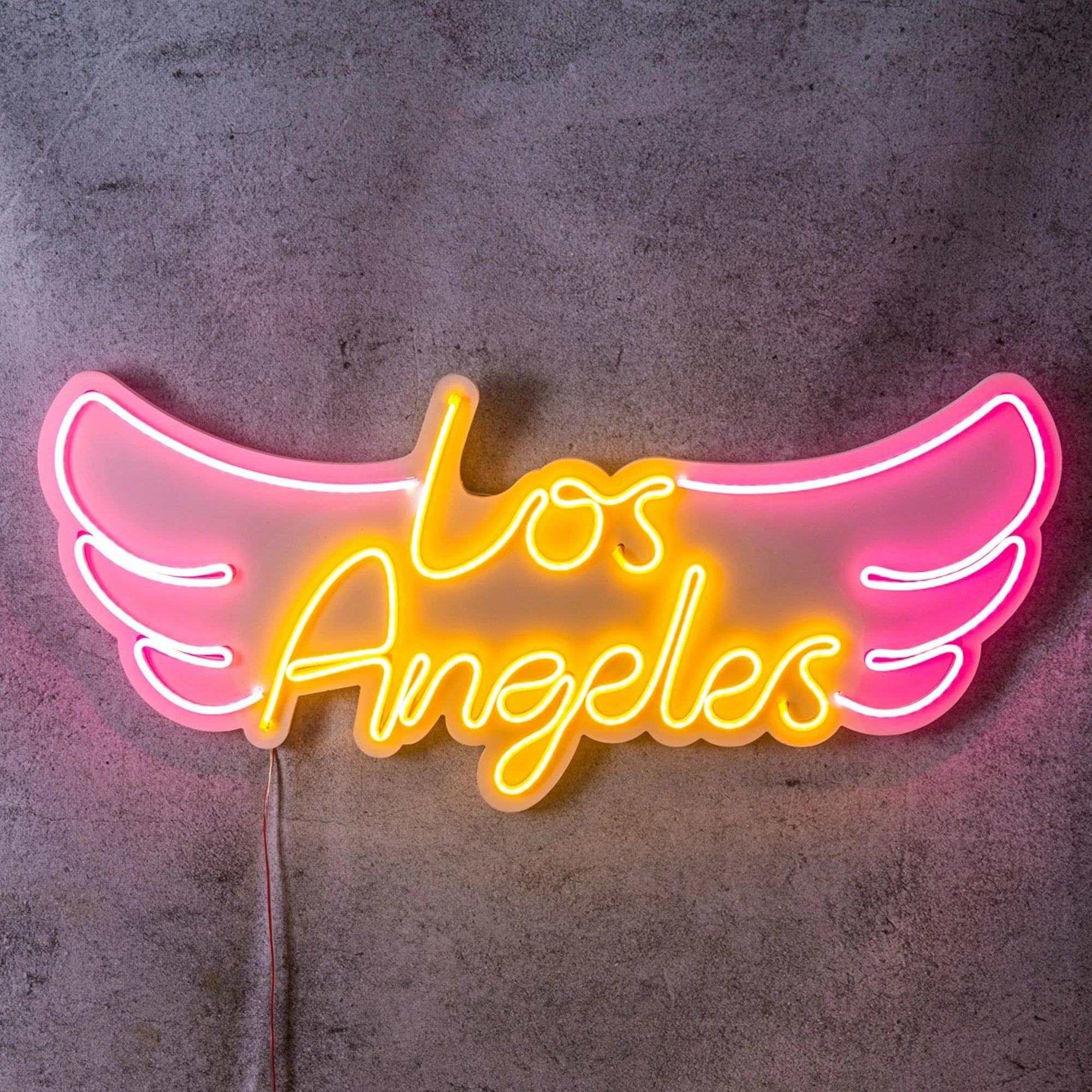 Dekor ndriçues plastik LED, Los Angeles, rozë dhe verdhë, 70x31x2 cm