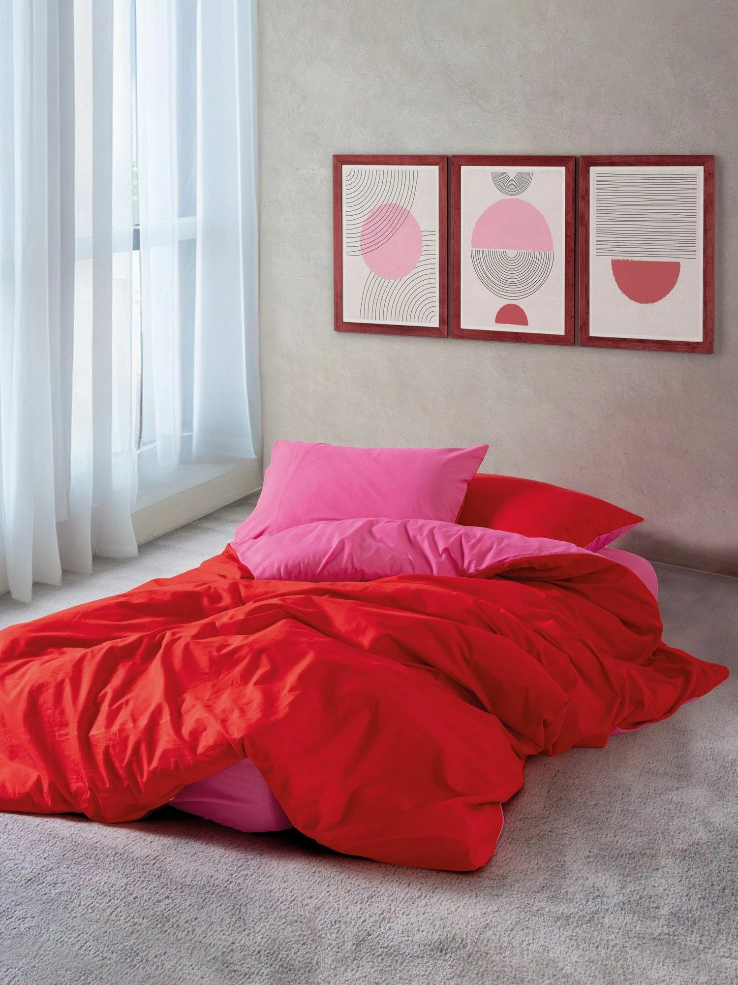 Set mbulesë për jorgan dopio Ranforce L'essentiel, ngjyrë e gjelbër e lehtë - e kuqe, fuchsia