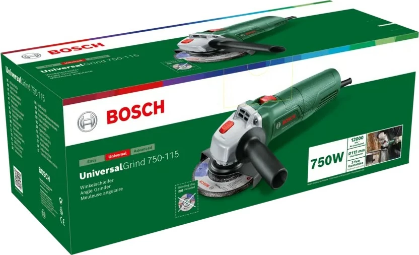 Grindë Bosch UniversalGrind 750-115, 12000 RPM, 11.5 cm, AC, 1.8 kg, Brushless motor, e zezë dhe e gjelbër