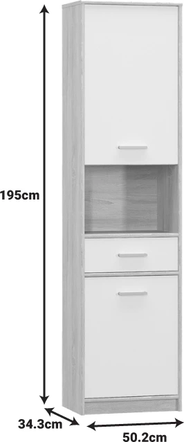 Dollap kolonë Letto, ngjyrë lisi - e bardhë mat, 50.2x34.3x195cm