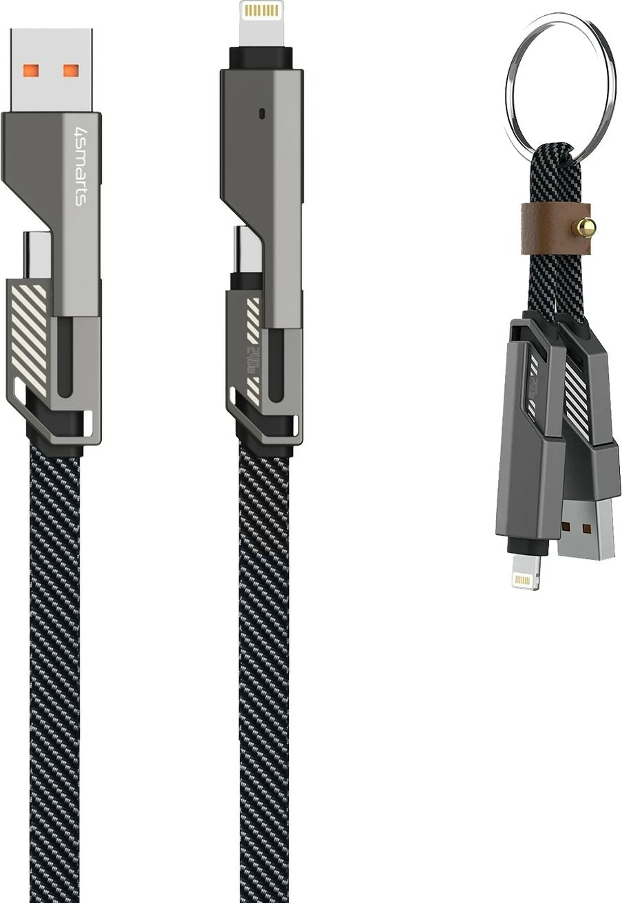 Kabllo USB-C 4smarts ComboCord Flat 240W 1.5m me keyring, e zezë