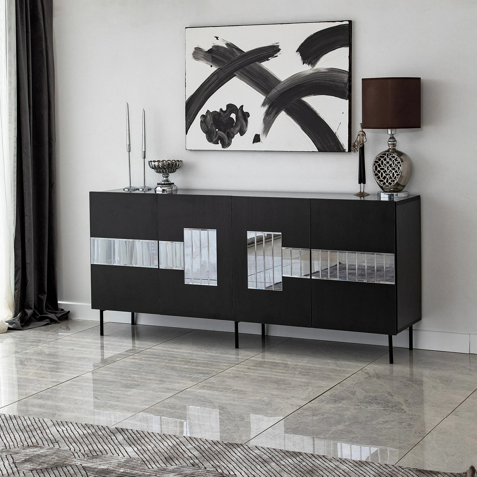 Konsolë Skye Decor Paris, e zezë, fume