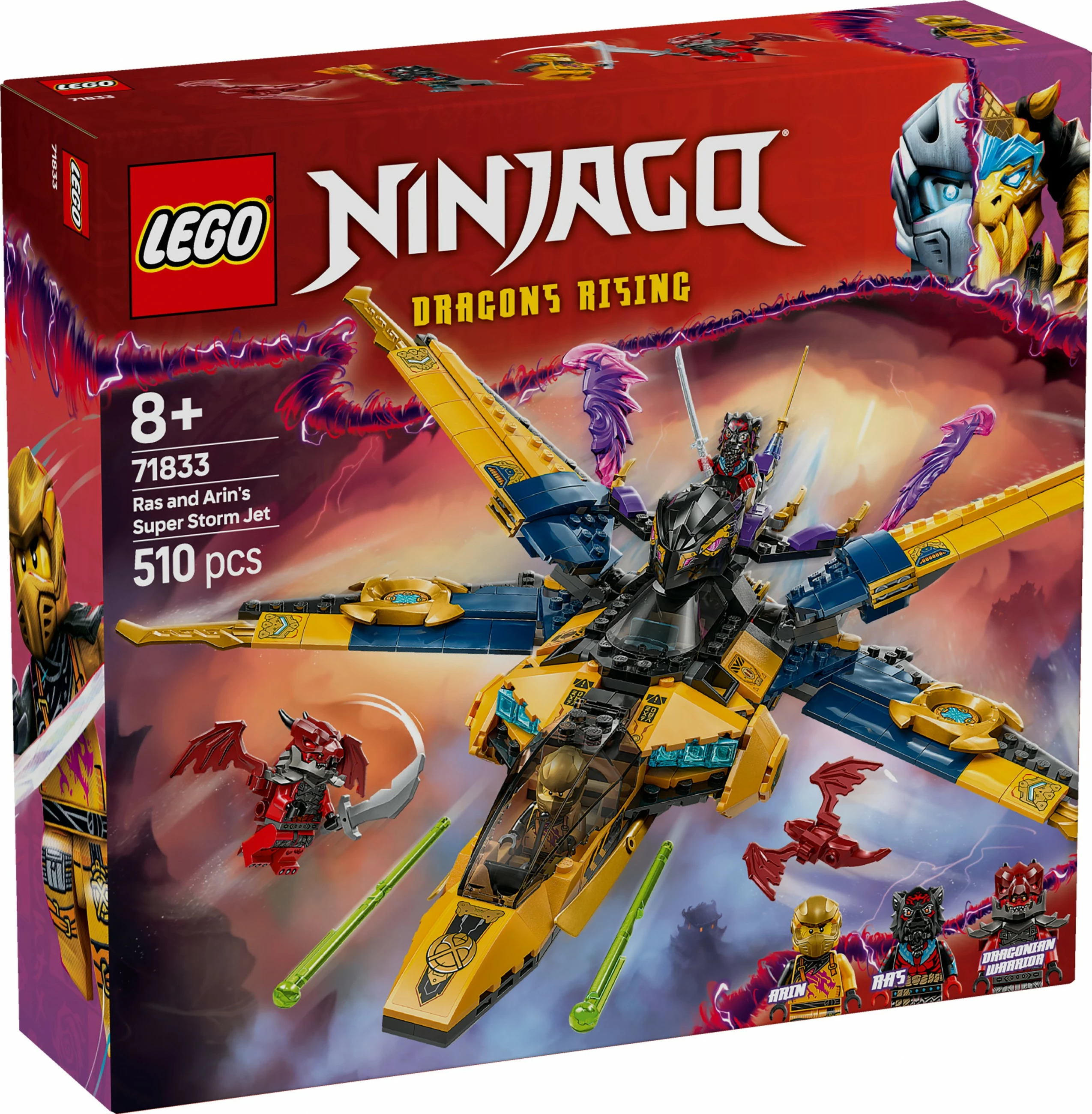 Set ndërtimi LEGO Ninjago 71833 Ras & Arin Super Storm Jet, 510 pjesë, multikolor