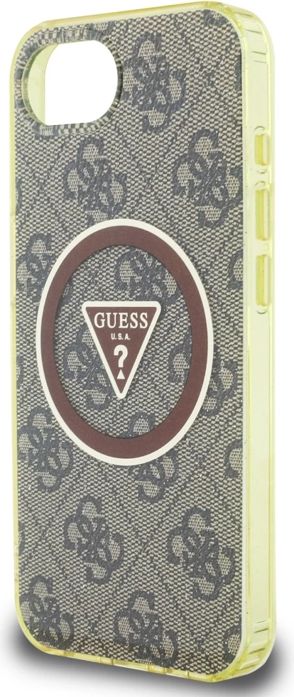 Mbështjellës Guess IML Metal Glitter 4G Circle Triangle MagSafe për iPhone 16e, Kafe