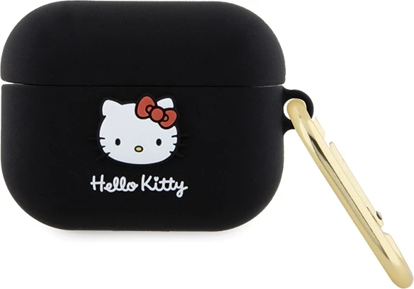 Mbështjellës Hello Kitty për AirPods Pro, 3D, Silikon, me unazë, i zi