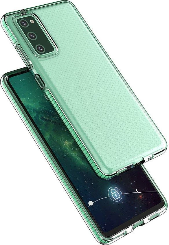 Mbështjellës Hurtel Spring Case për Samsung Galaxy S21+ 5G, TPU, transparent me kornizë të verdhë