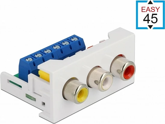 Modul DeLOCK Easy 45, 3x RCA femër, 22.5 x 45 mm, i bardhë