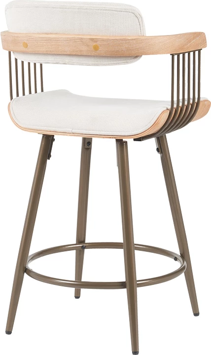 Karrige për bar Cameo, metal bronzi, dru i bardhë i larë, material bezhë, 53x50x93cm