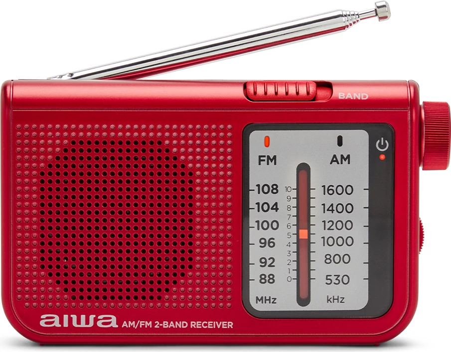 Radio xhepi Aiwa RS-55/RD FM/AM, dalje 3.5mm, 2x AA, set me kufje + qese mbrojtëse, kuqe