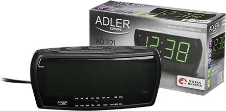 orë alarmi me radio, Adler, AD1121, ekran LED 160x52 mm, AM/FM, mbështetje memorje me bateri, e zezë
