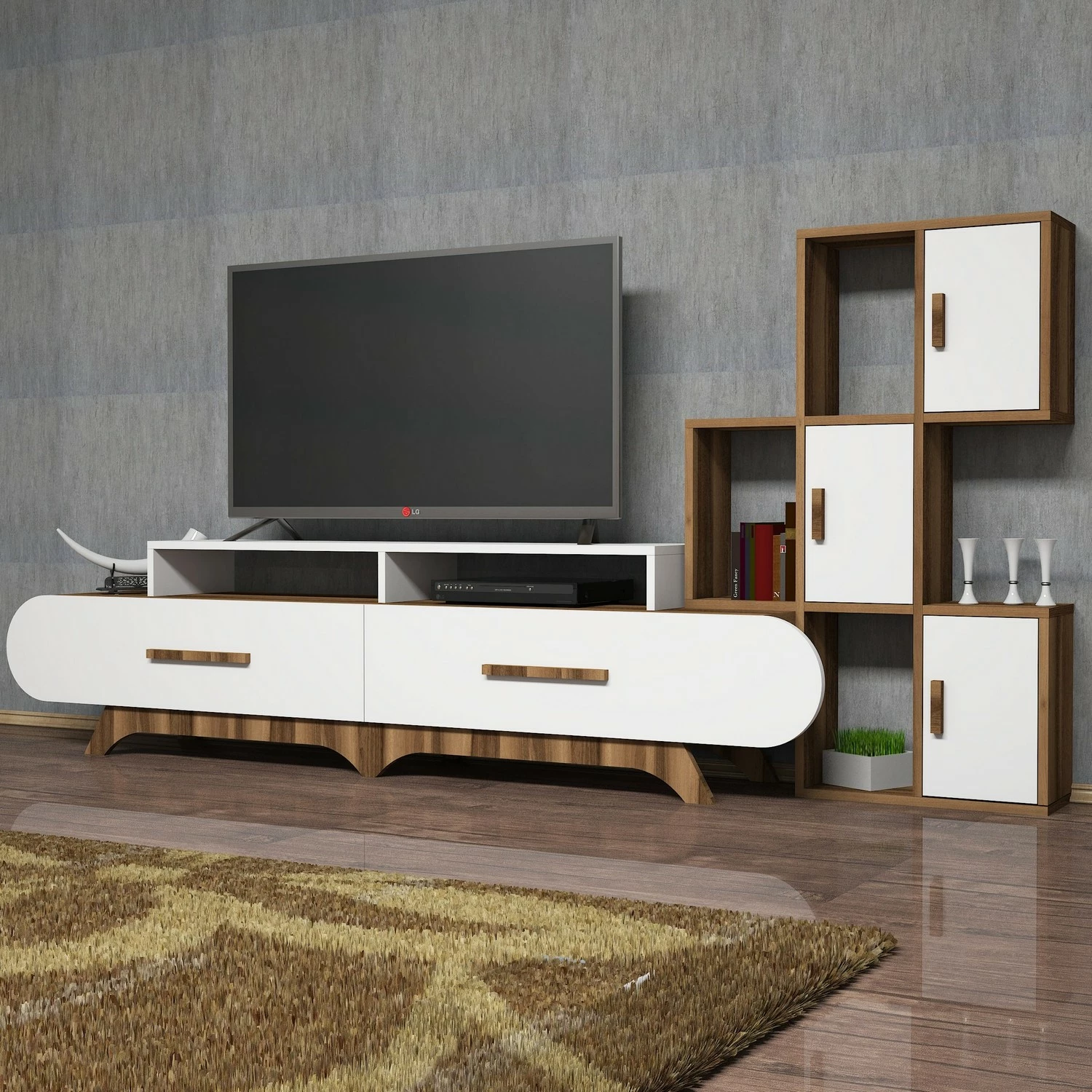 Komodë TV Hanah Home Flora S, ngjyrë arre dhe e bardhë