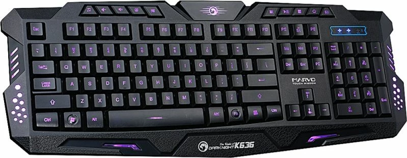 Tastierë gaming Marvo K636, USB me kabllo 1.5 m, layout US, membrane, anti-ghosting 19 tasta, ndriçim LED një-ngjyrësh, me mbështetëse dore, e zezë