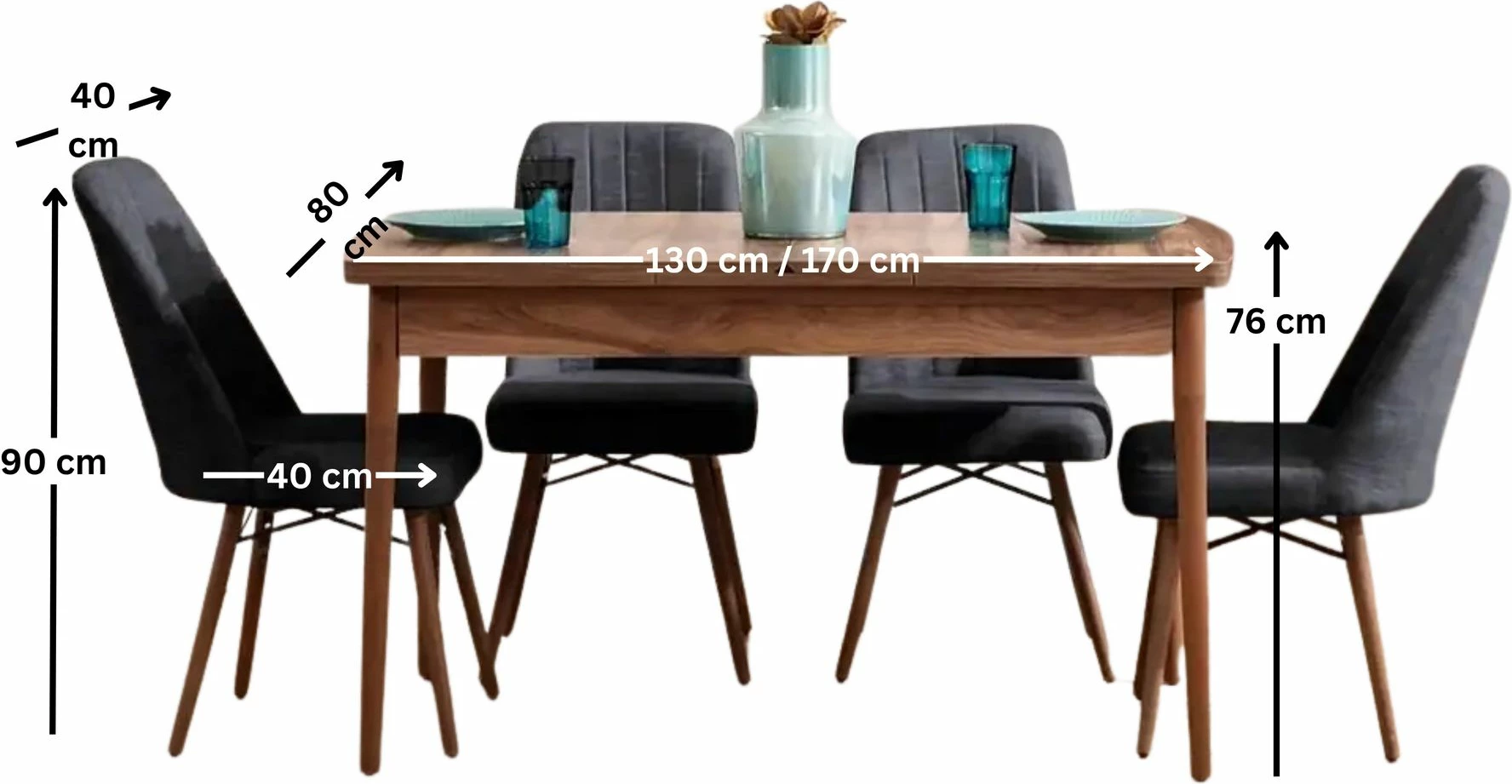 Tavolinë me karrige, set 5 copë, ngjyrë antracit, Skye Decor, Lidyana