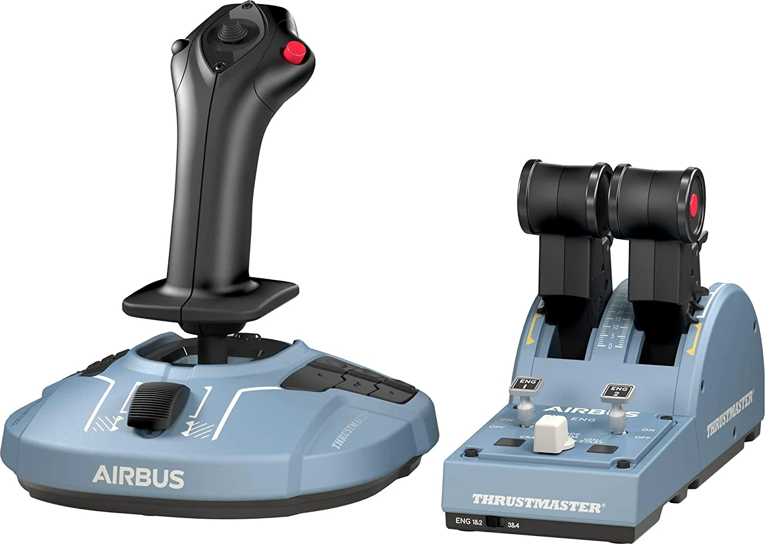 Set kontrolli fluturimi, Thrustmaster TCA Officer Pack Airbus Edition (A320), sidestick + throttle quadrant për PC/Windows, 2 pjesë, blu