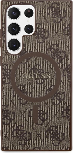 Mbështjellës Guess 4G Collection Leather Metal Logo MagSafe për Samsung Galaxy S24 Ultra, TPU/PC me lëkurë eko, kafe