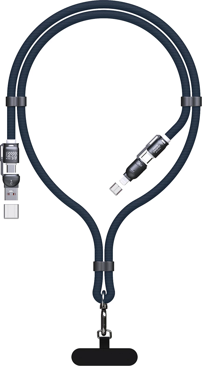 Kabllo Dudao L20Max 65W 4-n-1 1.5 m USB-C në USB-C me adapter Lightning dhe USB-A, me litar, Kaltër, në kuti