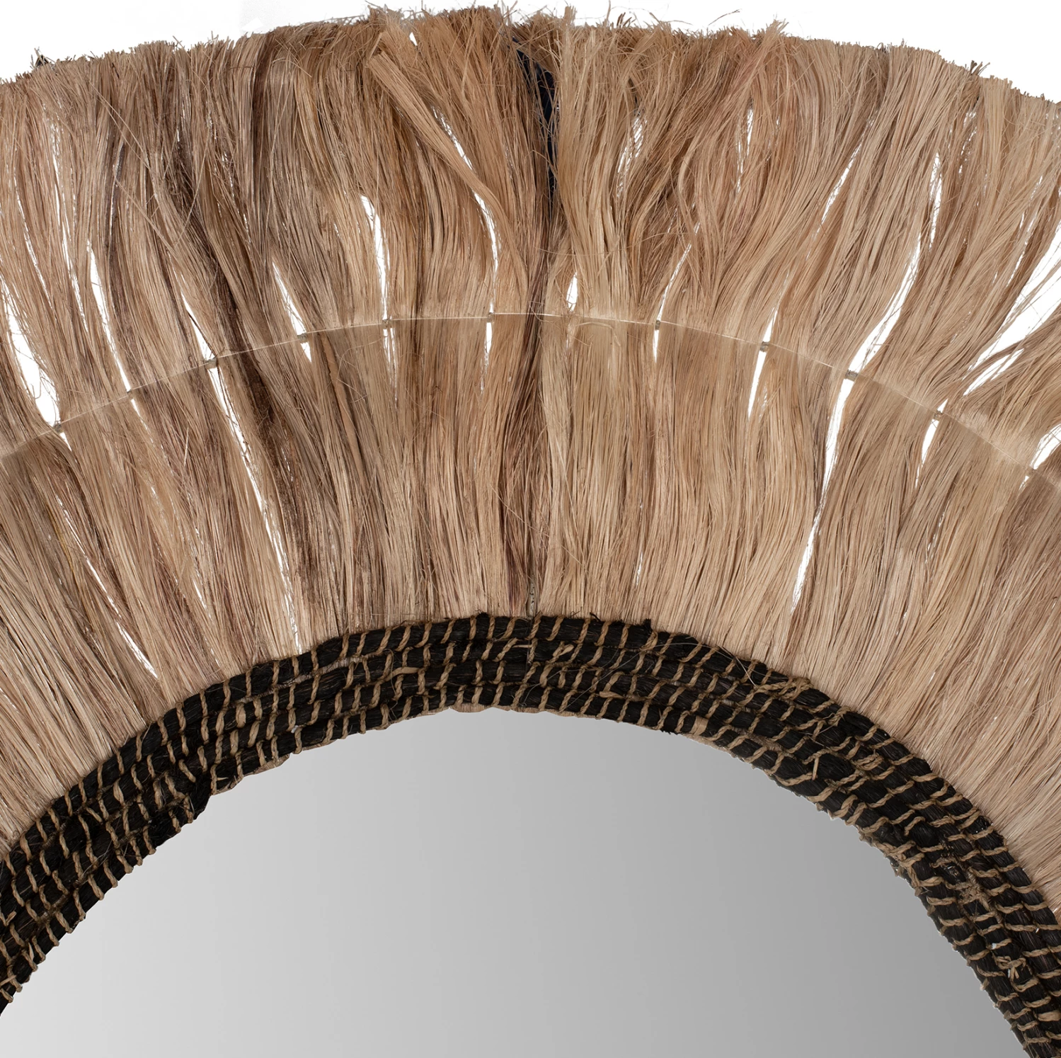 Pasqyrë rrethore me kornizë prej fibrash abaca, ngjyrë natyrale e zezë, Φ100cm, FH7748