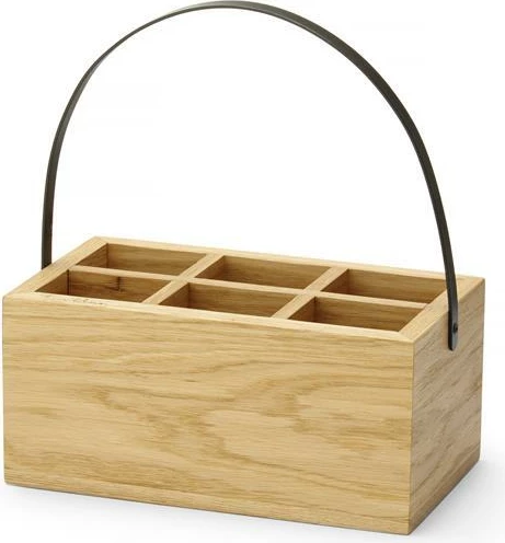 Kuti organizuese Fine Dine Madeira 260x150x120 mm, dru lisi, ndarje të shumta, dorezë metalike, kafe/zezë