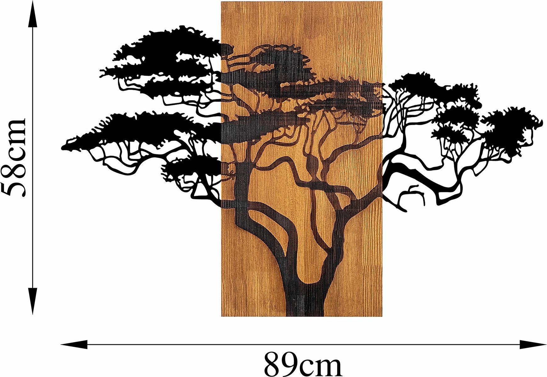 Aksesor dekorativ për mur, dru natyral, pemë akacie, ngjyrë arre dhe e zezë, 90x58cm