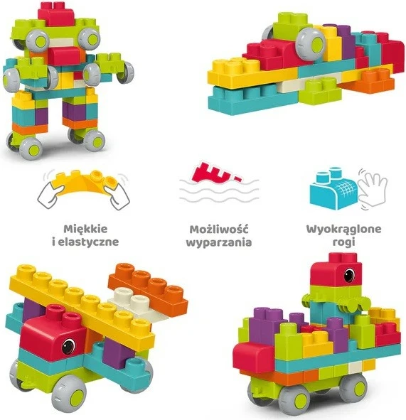 Blloqe ndërtimi të buta ASKATO Little Genius, 62 copë, shumëngjyrëshe, set