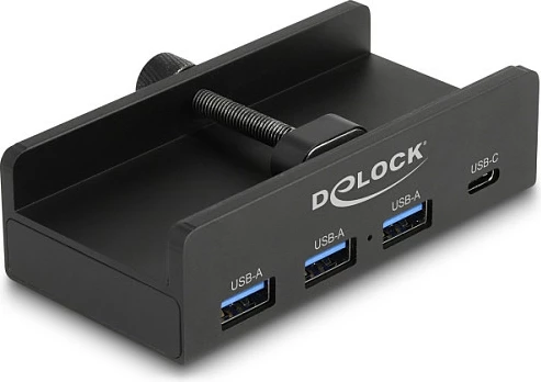 USB hub DeLOCK 64284, 4 porta (3x USB-A + 1x USB-C), 5 Gbit/s, me montim, i zi