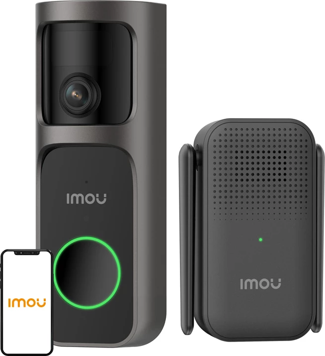 Zilë dere video pa kabllo IMOU DB-3EP-4M0W/DS3 4MP, 360°/180°, Wi‑Fi 2.4GHz, bateri 5000mAh, set 3 copë, gri e errët