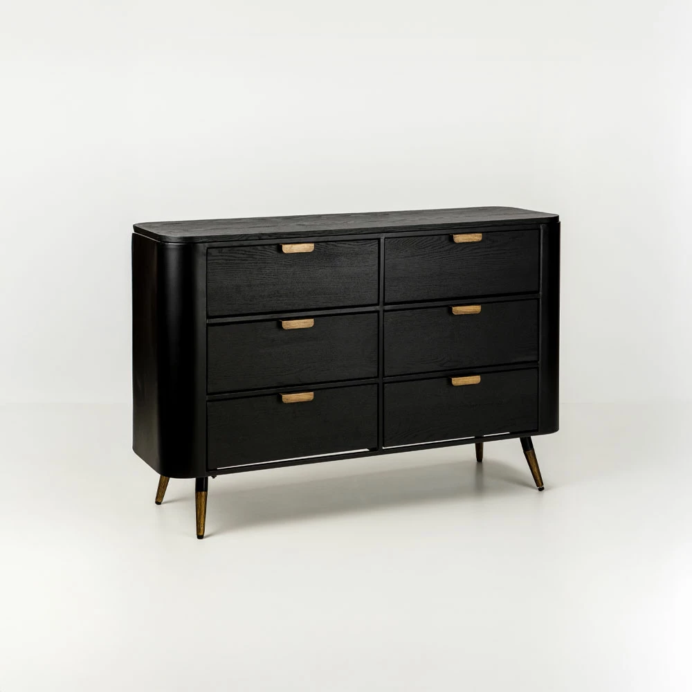 Komodë Colombo, e zezë me detaje të arta, 118x39x77