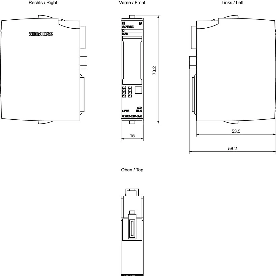 Modul hyrjesh digjitale Siemens SIMATIC ET 200SP 6ES7131-6BF01-0AA0, DI 8x24VDC, Basic, IP20