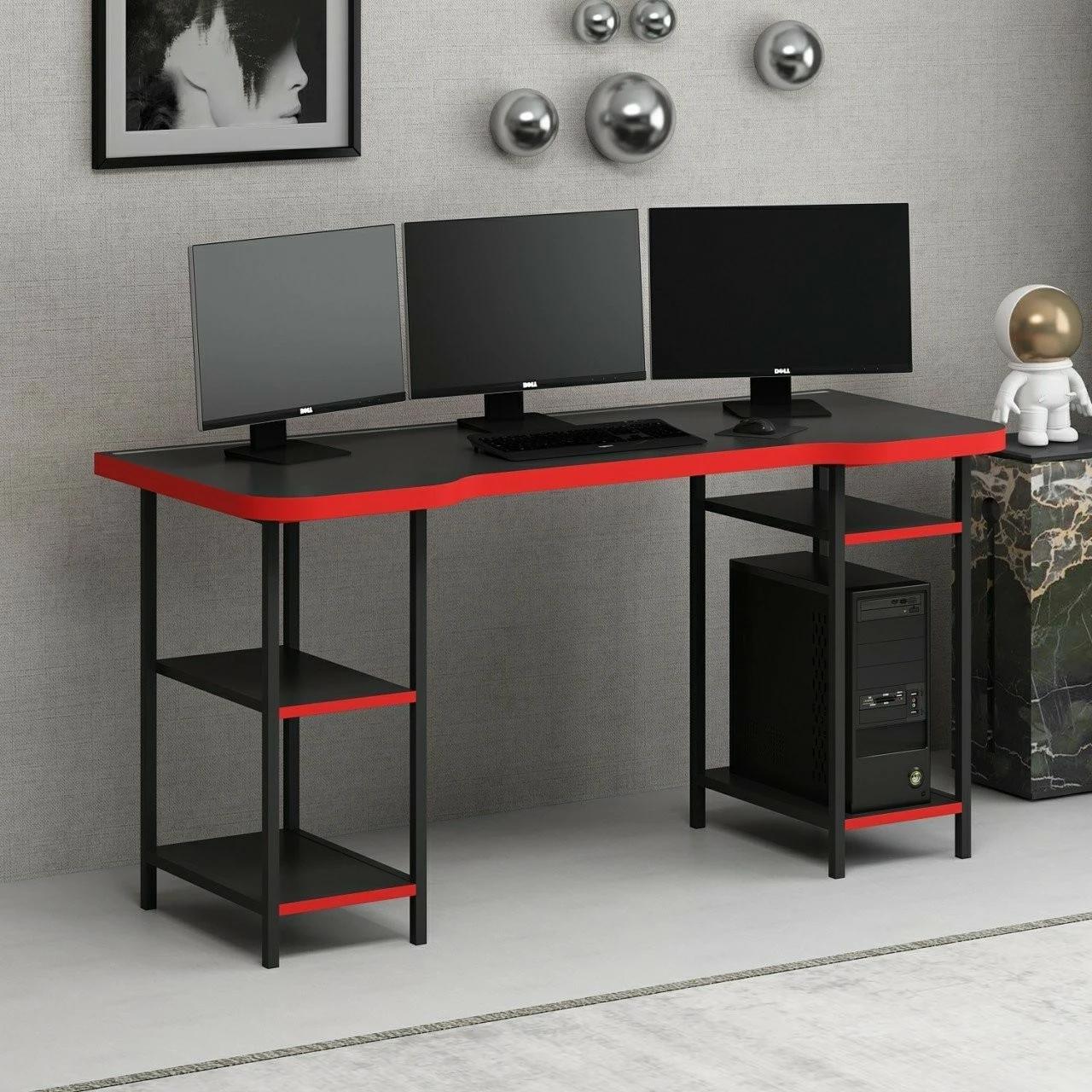 Tavolinë gaming Skye Decor, Phoenix 4, e zezë-kuqe