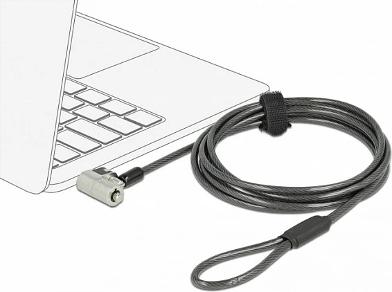 Kabllo sigurie për laptop DeLOCK Navilock 20676, 2 m, kyç me çelës rrethor, 3 koka (Nano/Wedge/Kensington), çelik, 2 çelësa, e zezë/argjend